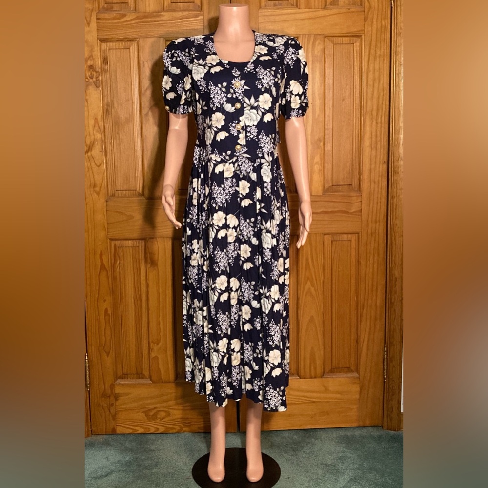NWOT Jamie Brooke Vintage 80s Maxi Dress Blue White Women's Size 12